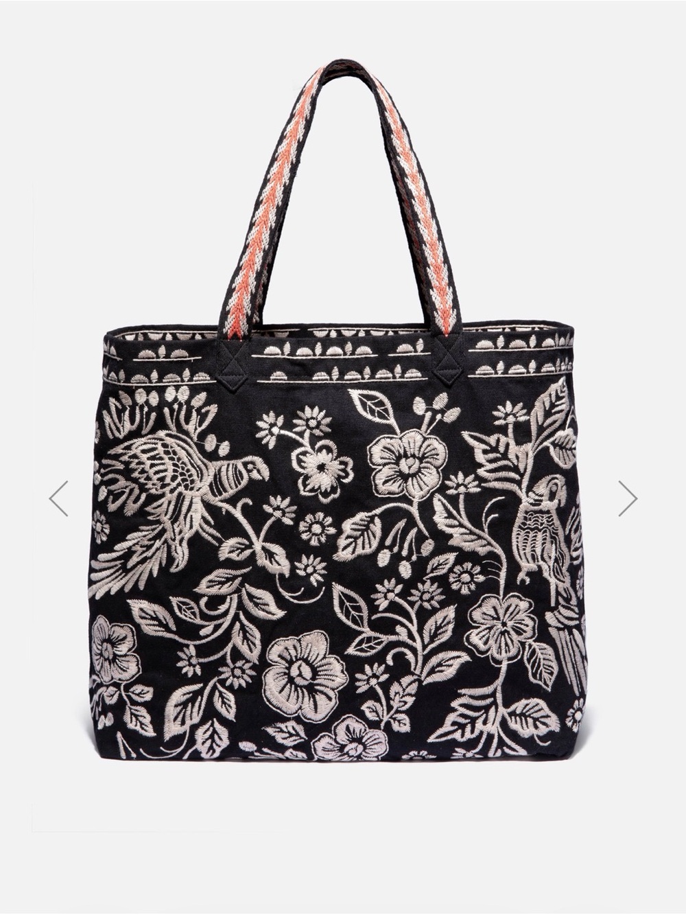 Johnny Was Embroidered Black Floral Tote Bag